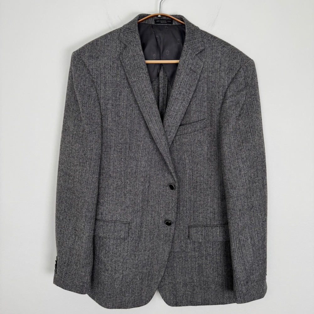 John Varvatos USA Baxter-JP Grey Herringbone 100% Wool Blazer Jacket‎ Mens 46R